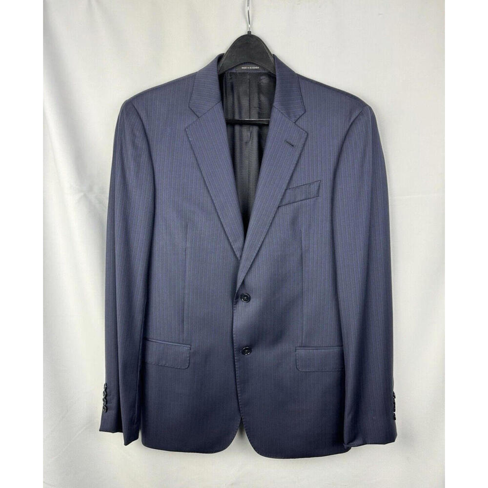 Emporio Armani G Line Blazer Jacket Striped Blue Wool Size 50 R EU, 42 R US